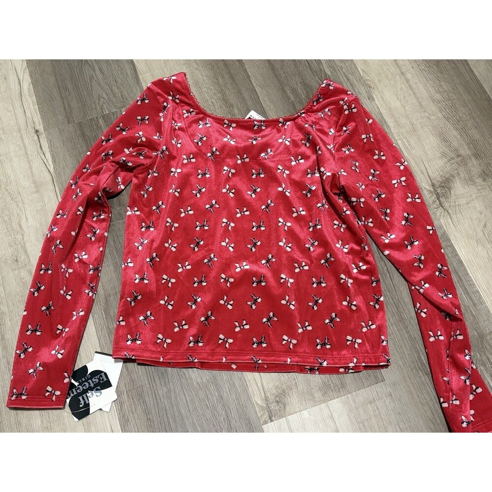 Girls Long Sleeve Red Bow Shirt Size Large NWT